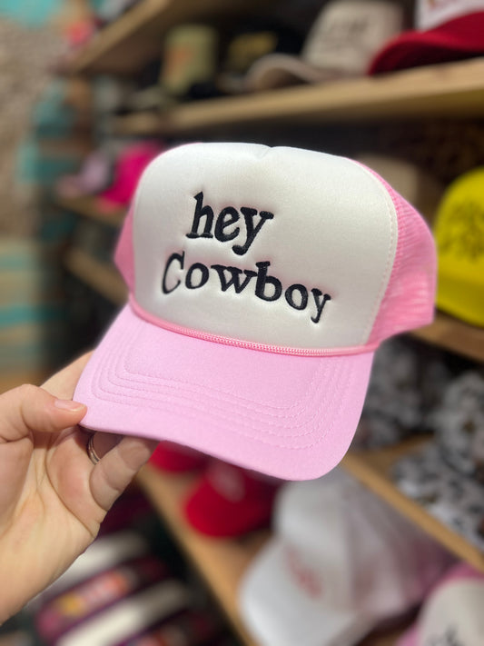 Hey Cowboy | Trucker Pink/White